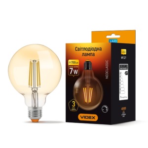 Лампа LED Filament G95FAD  7W  2200K 220V E27 бронза димерна Videx - Фото