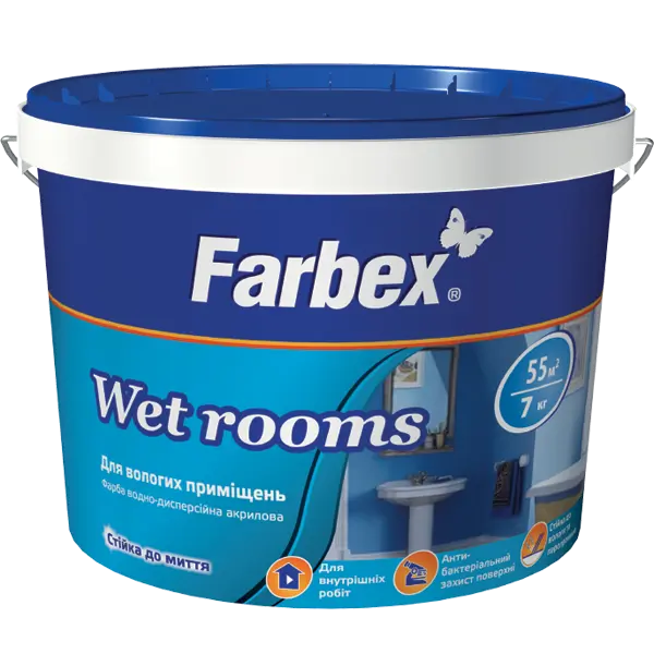 Фарба для вологих приміщень ВДА “Wet Rooms”, біла матова, ТМ Farbex 4,2кг - Фото