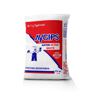 Шпаклівка “AYGIPS SATEN ULTRA WHITE” фінішна біла 25кг, 560950 - Фото